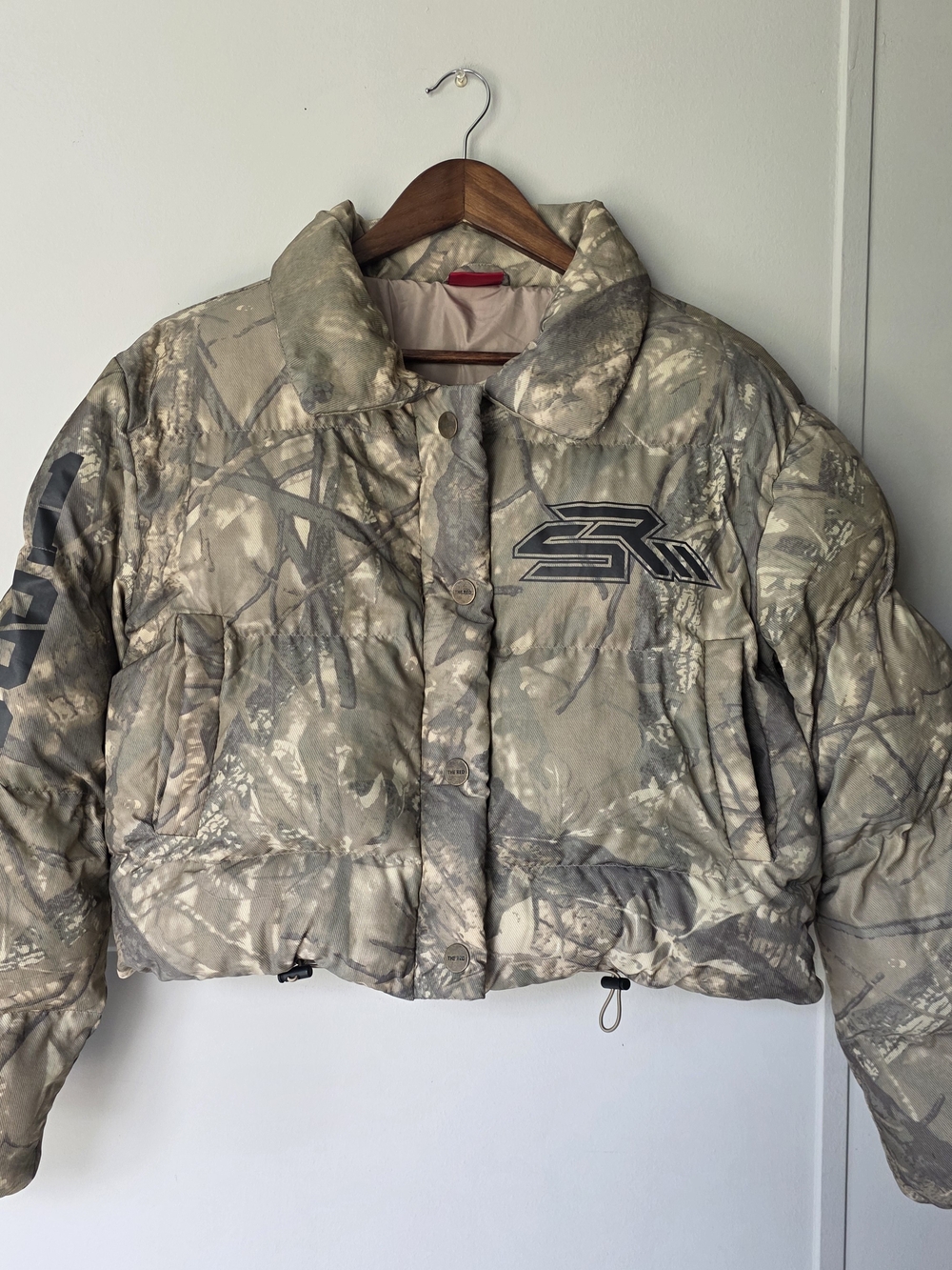 Smoke Rise RED Camo Cropped Puffer Jacket Size L